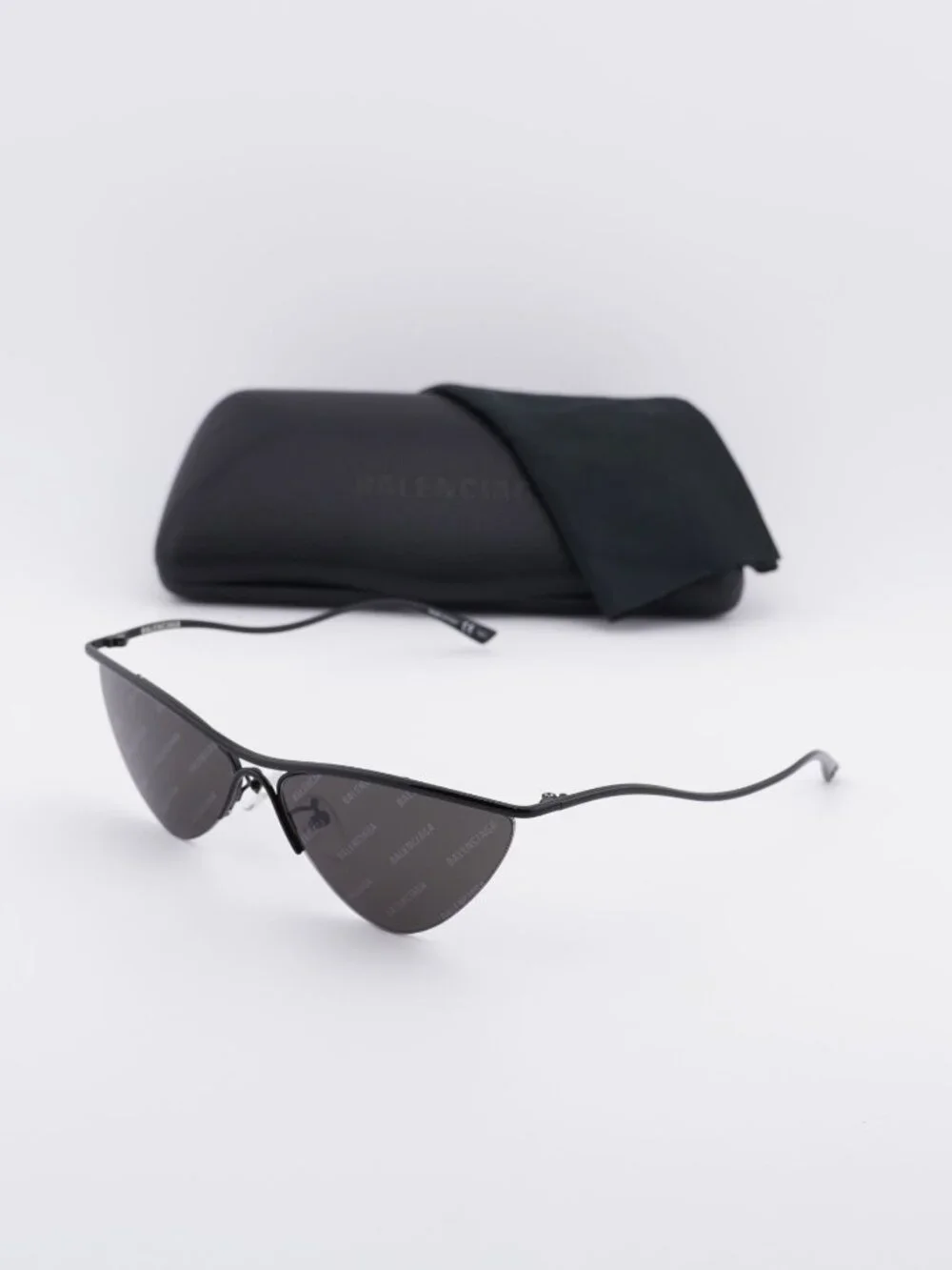 Balenciaga BB0093S 001 Geometric Sunglasses - Black / Grey with Logo